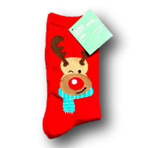 3/$15 Winking Rudolph The Red Nosed Reindeer Christmas Holiday Funny Socks - New